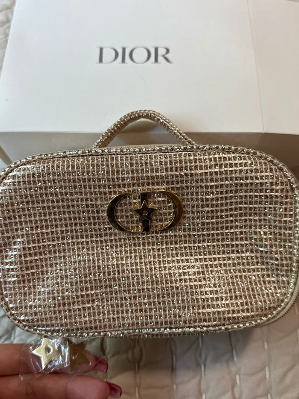 NWT Dior Gold Sparkly Bag with Gold Logo